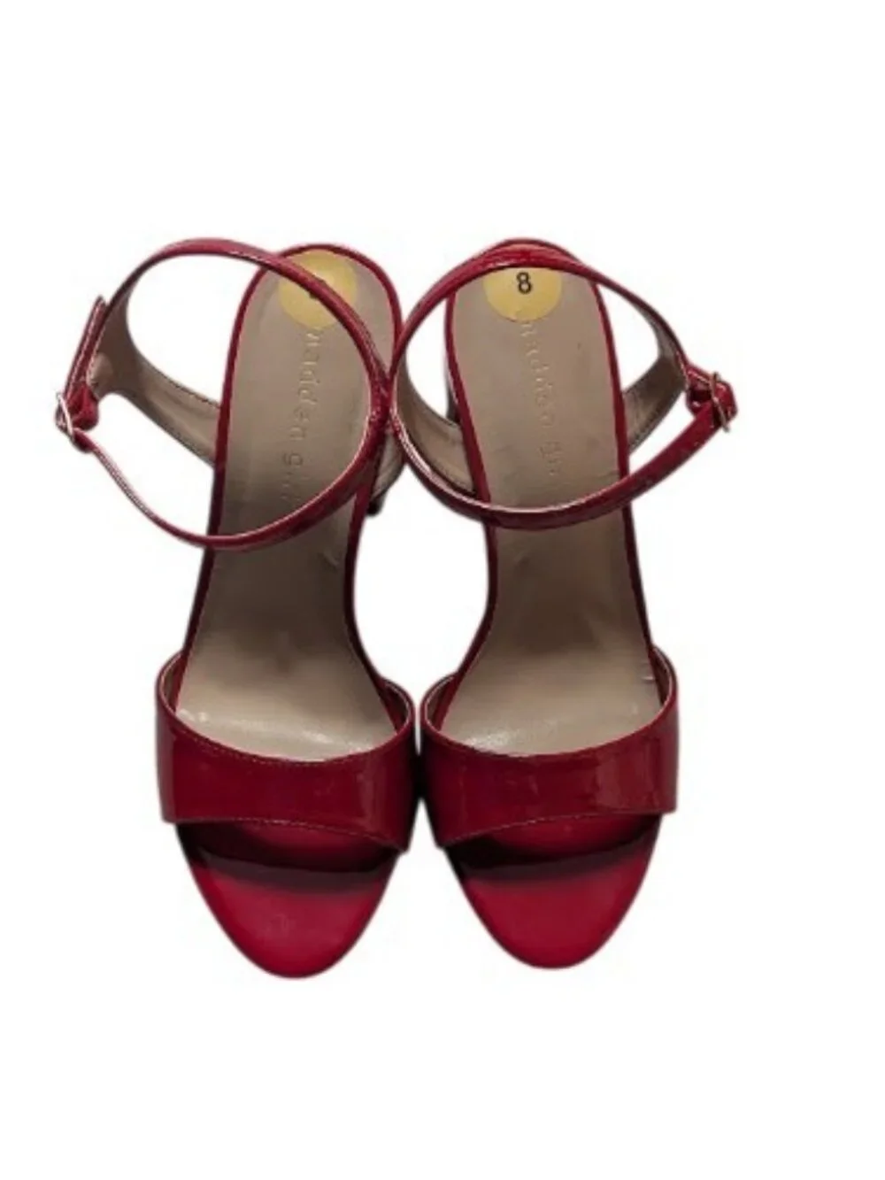Madden Girl Red Glossy Ankle Strap Block Heel Open Toe Sandals Size 8 NWOB